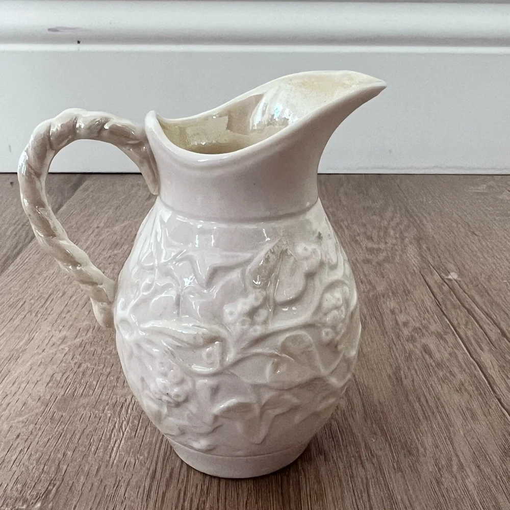 Antique 1926-1946 Belleek Irish 3rd Black Mark Lustre‎ Creamer Jug Pitcher 4” H